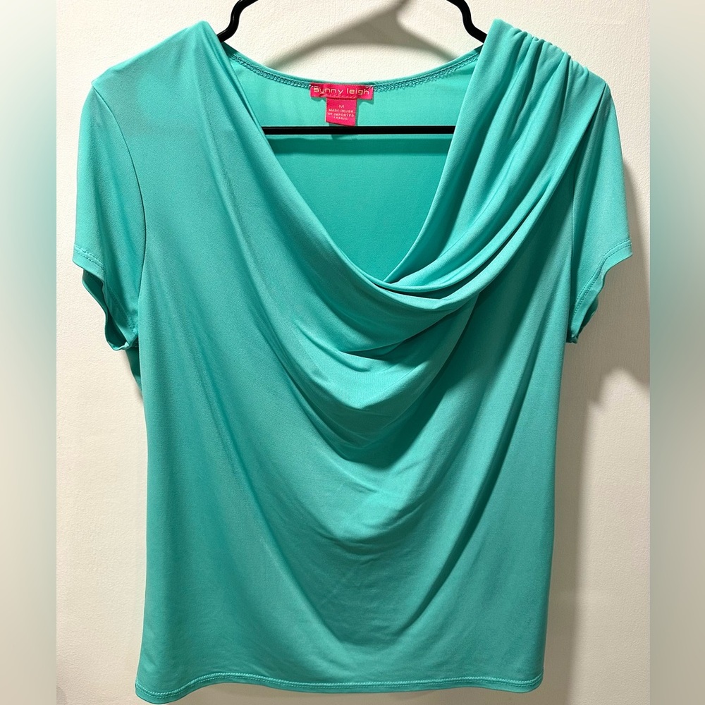 Sunny Leigh Drop Neck Turquoise Blouse Size M